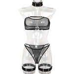 Toucheart 4 Piece Set Sexy Lingerie Set Elasticity Mesh Patchwork See-Through Breast-Wrapping Three-Point Briefs Sexy Underwear