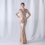 Positioning Floral Cutting Craft Magic Color Sequin Annual Meeting Wedding Long Sleeve Evening Dress