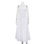 Women Clothing Pleated High Waist Cami Dress off Neck Sleeveless Sexy Dress