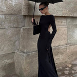 Autumn Winter Women Sexy Backless Chain Decoration Slim Fit Long Sleeved Dress