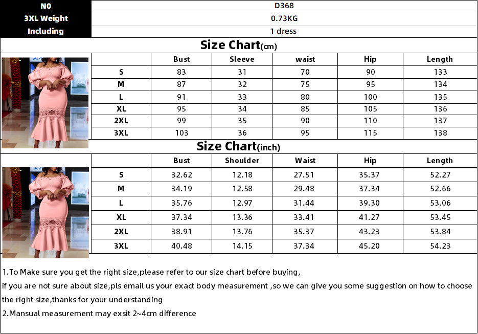 D368 cross-border women's fashion temperament lace off-the-shoulder fishtail party sexy party dress foreign trade dress