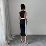 Summer Women Clothing Adult Lady Like Woman Intellectual Maxi Dress Square Neck Strap Contrasting Color Dress