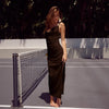 Fashionable All Match Sling Swing Collar Pleating Sheath High Waist Slit Sleeveless Maxi Dress