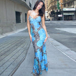 Fall Women Clothing Maxi Dress Street Elegant Slim Print Design Sling Dress Women