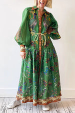 Autumn Printed Cardigan Printed Wide Hem Long Sleeve Dress for Women Amplified craft