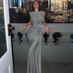 Women Clothing Winter Slim Pleated Solid Color Sleeveless Dress Women