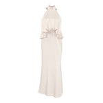 Satin Light Luxury Design Apricot Halter Lace up Backless Slim Fit Sleeveless Women Summer Dress