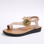 Toe Covering Metal Buckle Flat Sandals Women Elastic Band Casual Open Toe Beach Slippers