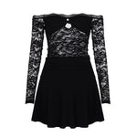 Lace Hollow Out Cutout Sexy off Shoulder Dress Women Adult Lady like Woman Slim Fitting Patchwork Tiered Dress