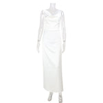 Women Clothing French Sleeveless V neck Texture Satin Long Sleeve Slim Fit Socialite Dress