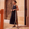 Spring Summer Casual Round Neck Vest Solid Color Lace Stitching Mid Length Dress