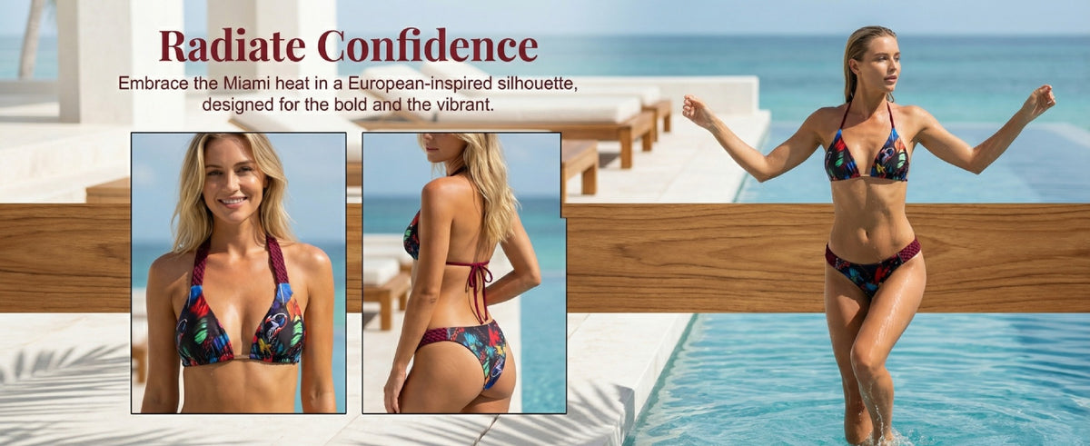 Printed Halter Braided Rope Mini Thong Bikini Female Swimsuit Women Swimwear Two-pieces Bikini Set High Cut Bather Bathing Suit