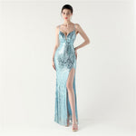Sequined Evening Dress Sexy V neck Spaghetti Strap Cross Strap Fishtail Dress Red Carpet Cocktail