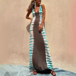 Dress Positioning Printing Backless Lace Up Sexy Dress