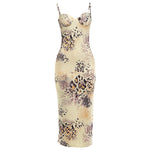 Summer Women Sexy Sleeveless Sling Low Collar Irregular Asymmetric Pattern Print Slim Dress