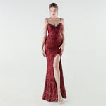 Heavy Industry Sequin Beaded Boning Corset Waist Tight Evening Dress