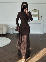 Autumn Winter Women Clothing Middle East Elegant Lace Sheath Evening Dress