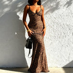 Sexy Leopard Strap Fishtail Maxi Dress