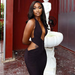 Street Solid Color Women Clothing Ruffle Hip One Step Low Cut Slim Fit Halter Slimming Maxi Dress