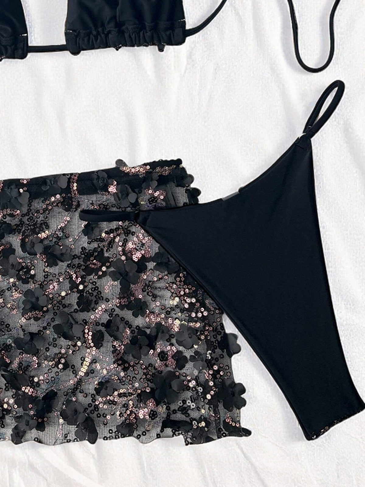 S - XL with Skirt 3D Flowers Sequins Bikini Female Swimsuit Women Swimwear Three-pieces Bikini Set Bathing Suit Swim Beachwear