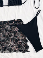 S - XL with Skirt 3D Flowers Sequins Bikini Female Swimsuit Women Swimwear Three-pieces Bikini Set Bathing Suit Swim Beachwear