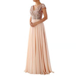 Summer Dress V neck Sequ Chiffon Stitching Evening Maxi Dress