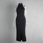 Simple Slit Maxi Dress Summer Polo Collar Sleeveless Dress Women