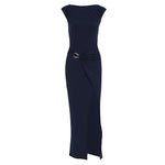 Summer Women Solid Color round Neck Slim Slimming Slit Dress