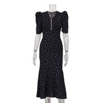 Women Clothing Digital Printing Summer French Short Sleeve Dress V neck Pleated High Waist Floral Maxi Dress