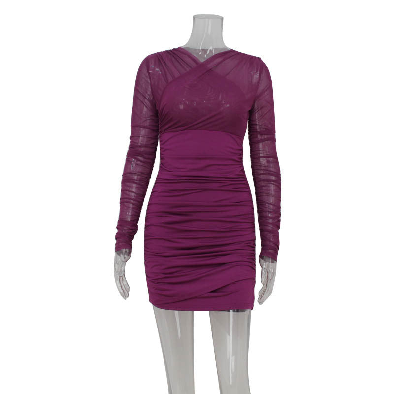 Women Clothing Chest Cross Design Sexy Gauzy Package Hip Dress