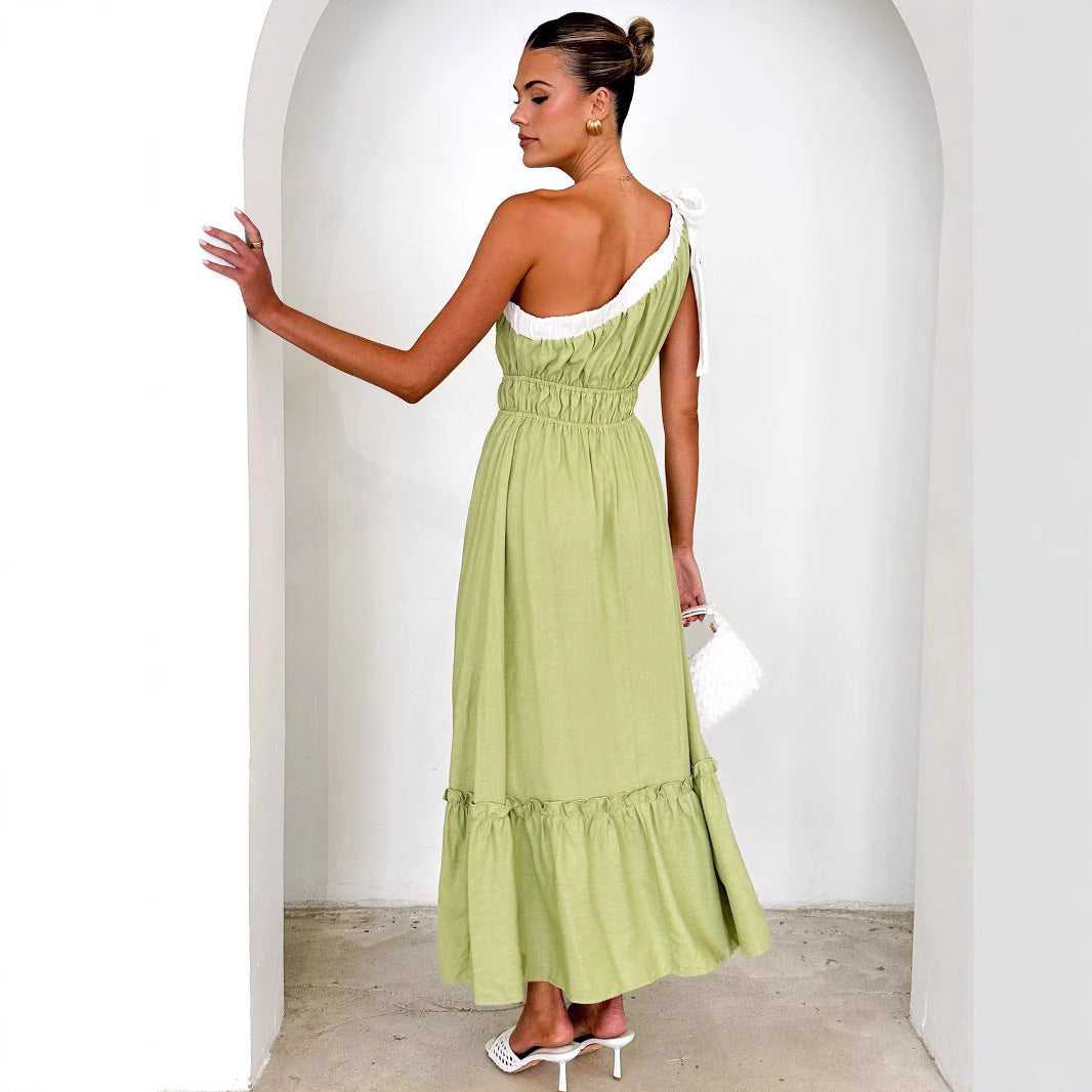 Summer Casual Lace up Solid Color Dress