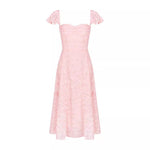 Women Wear Pink Sexy Square Neck Fitted Waist Backless Mid Length Dress French Dress