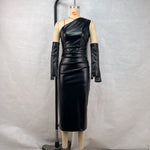 Crossbody Leather Dress Women Clothing Tight Wrapped Chest Pleated Sexy Sheath Split Dress