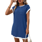 Summer Women Solid Color Casual Contrast Color Short Sleeve Pocket Dress