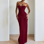 Women Evening Maxi Dress Waist Slimming Ribbon Tube Top Dress