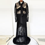 Spring Summer Star Lace Stitching Pleated Maxi Dress Floor Length Dress