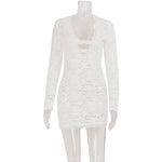 Sexy Women Clothing Night Club Lace Slightly Transparent Hollow Out Cutout out Low Cut Tight Fitting Hip Bag Dress Short Figure