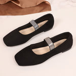 Arrival Suede Rhinestones Flat Pumps Women Comfortable Square Toe Low Cut Lightweight Four Seasons Work Shoes