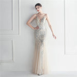 Popular Mesh Beads Sequined Dress Long Evening Dress Star Event Exhibition Stage