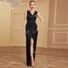 Popular Sexy V neck Split Sequined Sheath Slim Cocktail Evening Dress