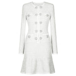 Spring Autumn Fashionable Knitted round Neck Woolen Slim Fit Slimming Long Sleeves Dress Women
