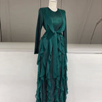 Ruffled Pleated Dress Elegant Women Ribbon Dress