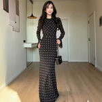 Spring Autumn Polka Dot Pattern round Neck Long Sleeve Flared Sleeves Graceful Fashionable Dress Women