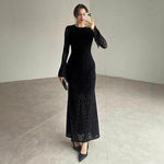 Women Clothing round Neck Lace See through Sexy Backless Slim Fit Dress