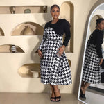 Stitching Houndstooth Spring Autumn All Match Long Sleeve Women Dress