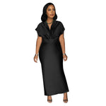 Women Wear V neck Short Sleeve Elegant Slim Back Slit Dress