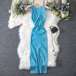 Women Clothing Summer Sexy Kinked Chest Flattering Machine Hollowed Reversible Knitted Dress