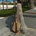 Women Clothing See through round Neck Long Sleeve Split Sun Protection Sexy Dress