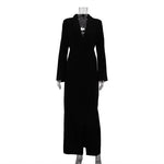 Spring Autumn Party Dress Women V neck Long Sleeve High Waist Split French Dress