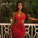 Sexy Women Clothing Backless Pleated Hip Dress Halter Wrapped Chest Cross Solid Color Maxi Dress